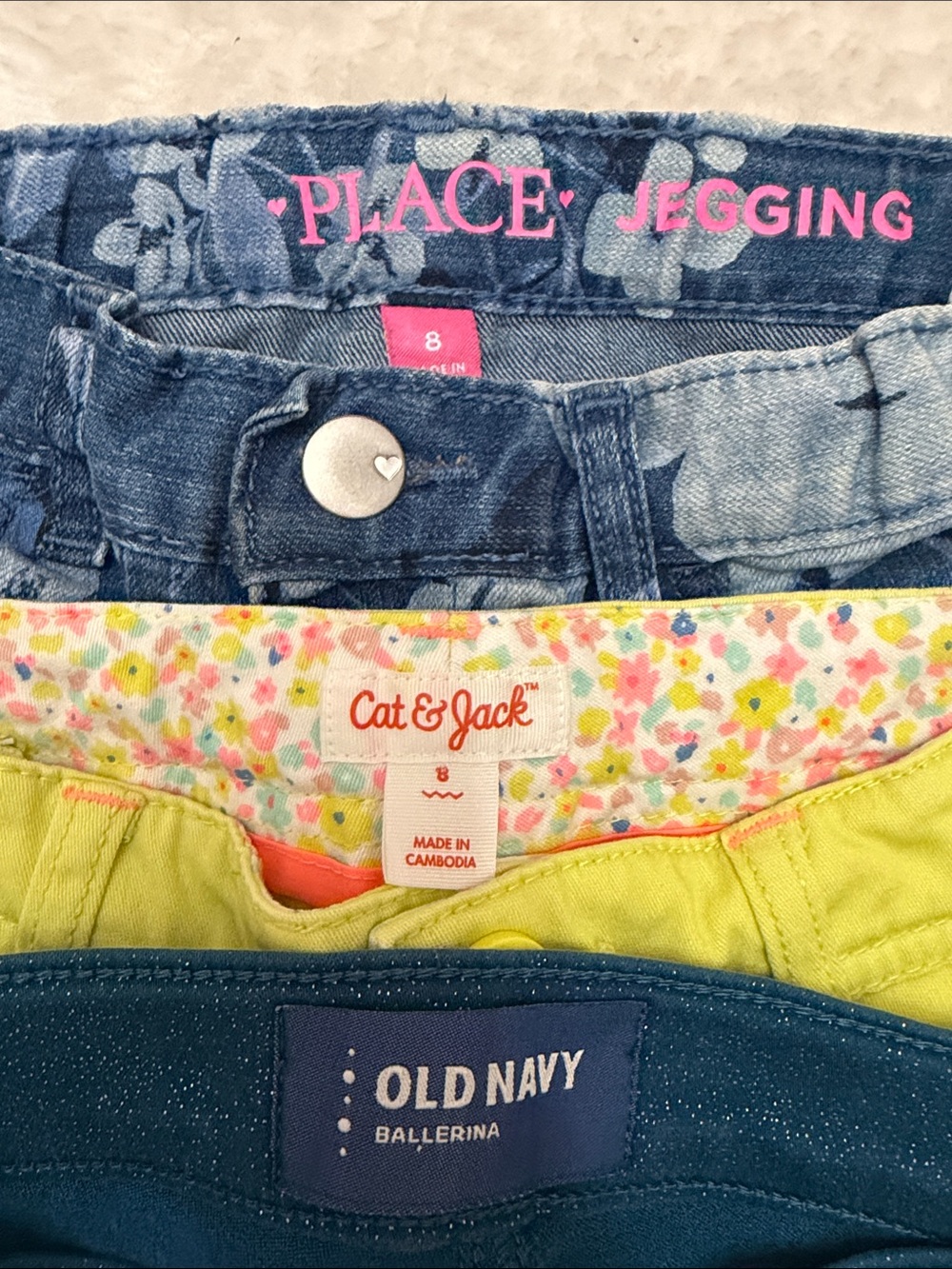 Lot of 3 Pants Floral Denim, Old Navy Glitter Ballerina, Cat & Jack Yellow Denim - Picture 2 of 10